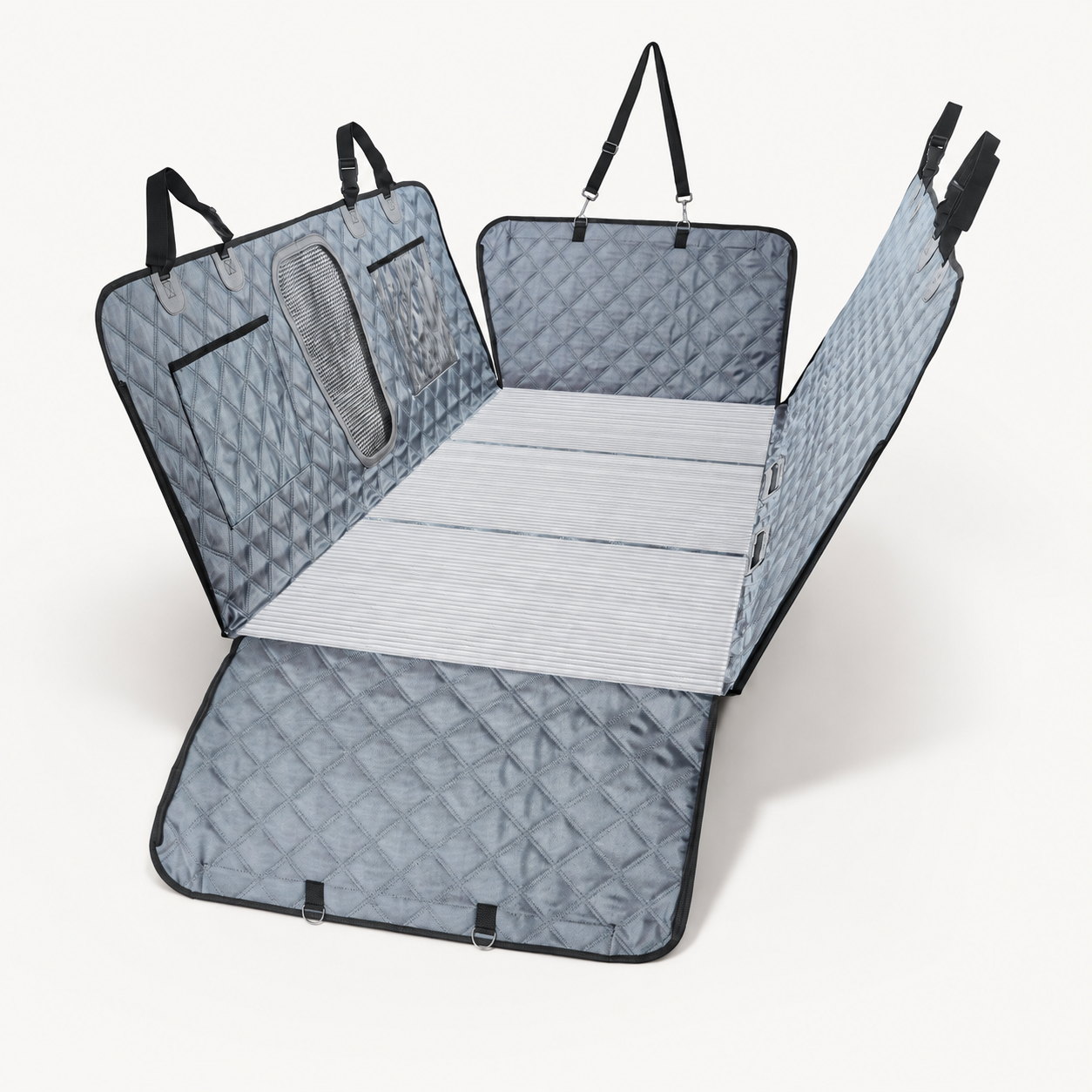 DODOROAM Premium hard-bottom dog car seat cover and backseat extender in grey