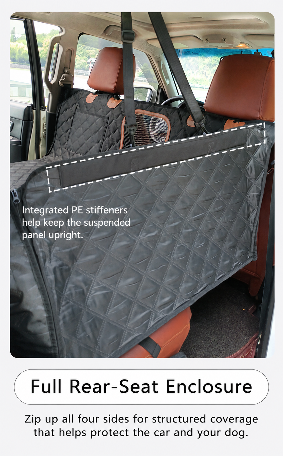 Full rear-seat enclosure with English product information