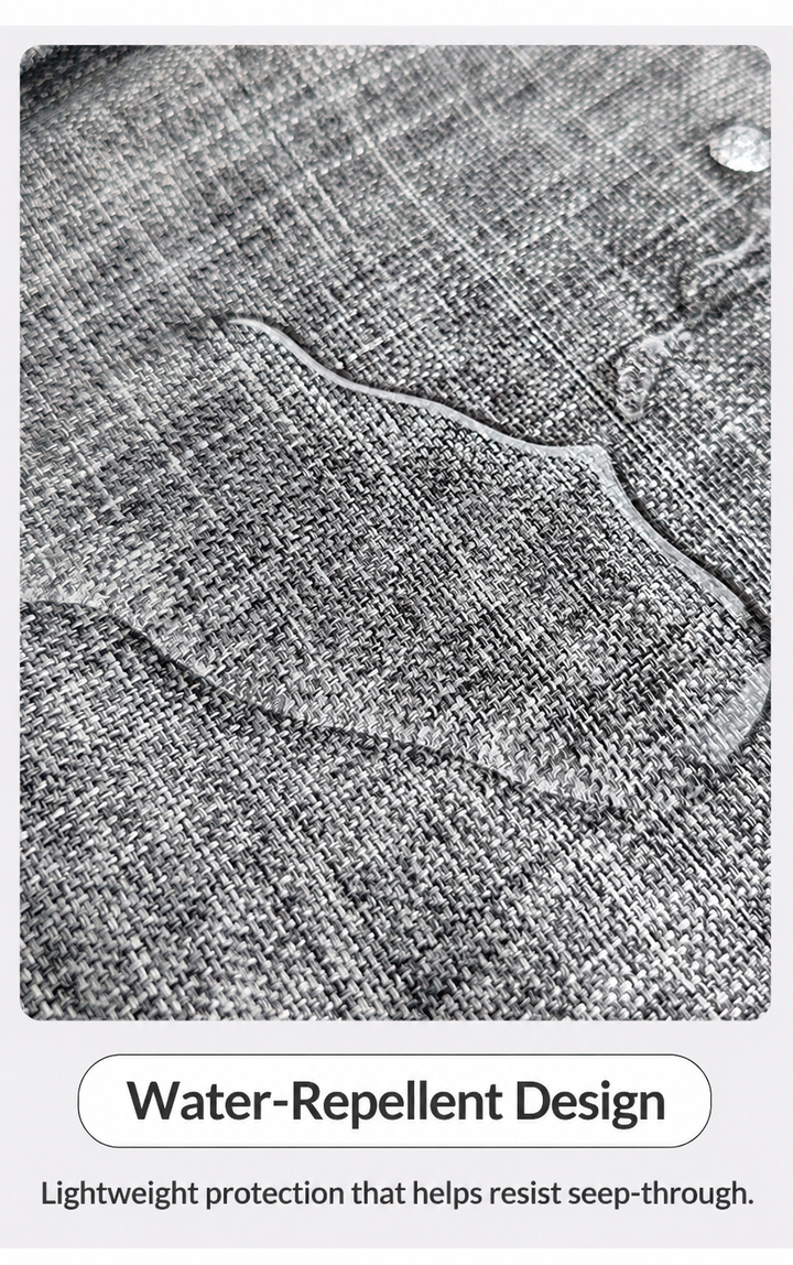 Water-repellent Oxford fabric detail with English product information